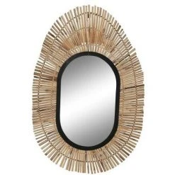 BRICOMARTEAU Miroir Mural DKD Home Decor Miroir Naturel Noir Métal Rotin (63 X 1,5 X 92 Cm)