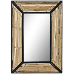 BRICOMARTEAU Miroir Mural DKD Home Decor Verre Noir Métal Rotin (55,5 X 1,5 X 81 Cm)