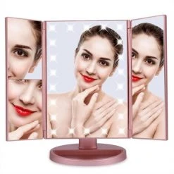 ILOVEMILAN 1 Pièces Or Rose Trois Côtés Miroir Pliant USB Miroir De Maquillage Pliant Tactile Miroir De Maquillage à Intensité Variable