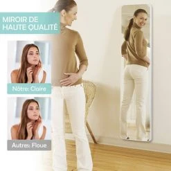 RELAX4LIFE Grand Miroir Sur Pied 160x37cm Anti-Rayures, Installation Murale Ou Sur Pied, Miroir Pleine Longeur Moderne Pour Hall Entrée Chambre Bureau(Blanc) -Miroir Soldes Boutique 66210779 2