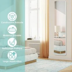 RELAX4LIFE Grand Miroir Sur Pied 160x37cm Anti-Rayures, Installation Murale Ou Sur Pied, Miroir Pleine Longeur Moderne Pour Hall Entrée Chambre Bureau(Blanc) -Miroir Soldes Boutique 66210779 5