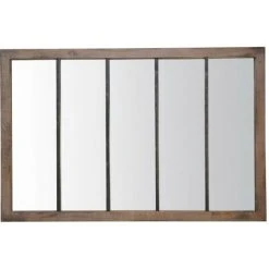 DRAWER Miroir Verrière En Métal Et Bois 140x90 Cm - Oppy - Couleur - Bois Foncé / Noir