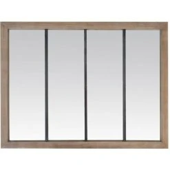 DRAWER Miroir Verrière En Métal Et Bois 120x80cm - Frank - Couleur - Bois Foncé