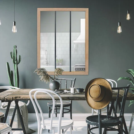 DRAWER Miroir Verrière En Métal Et Bois 113x85cm - Nell - Couleur - Bois Clair 4 DRAWER Miroir Verrière En Métal Et Bois 113x85cm - Nell - Couleur - Bois Clair – Image 2