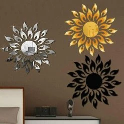 3D Miroir De Tournesol Stickers Muraux Rond Acrylique Salon Chambre TV Fond Stickers Muraux Salle De Mariage Entrée Décor à La Maison (Argent) Adélala -Miroir Soldes Boutique 66378577 3