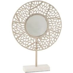 LES TENDANCES Miroir Corail Avec Base Marbre Champagne Souki L 36 Cm