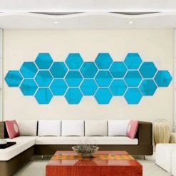 ABCRITAL Lot De 12 Miroirs Acryliques Autocollants Muraux Hexagonaux En Plastique Pour Décoration D’Intérieur, Pour Le Salon, La Chambre À Coucher, Au Dessus Du Canapé Ou De La Télévision Bleu -Miroir Soldes Boutique 66959961 3
