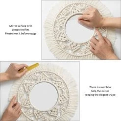 OCXIN Miroir Mural à Suspendre Avec Franges En Macramé Fixé Au Mur 2 Ensembles De Miroirs Ronds à Suspendre Au Mur Boho Decor Pour Appartement, Maison, Chambre à Coucher, Salon (Beige, 2pcs) -Miroir Soldes Boutique 66964064 3