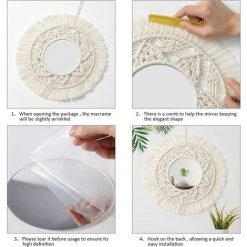 OCXIN Miroir Mural à Suspendre Avec Franges En Macramé Fixé Au Mur 2 Ensembles De Miroirs Ronds à Suspendre Au Mur Boho Decor Pour Appartement, Maison, Chambre à Coucher, Salon (Beige, 2pcs) -Miroir Soldes Boutique 66964064 5