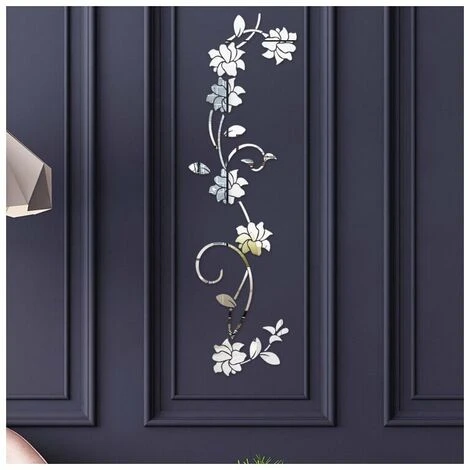 FLETéçA Miroirs Muraux Flower Vine Acrylique Miroir Stickers Muraux, Élégant Miroir Réglage Mur Autocollant, Mur Collant Miroir Décoration Murale Pour La Maison Salon Chambre Décor, Argent 3 FLETéçA Miroirs Muraux Flower Vine Acrylique Miroir Stickers Muraux, Élégant Miroir Réglage Mur Autocollant, Mur Collant Miroir Décoration Murale Pour La Maison Salon Chambre Décor, Argent