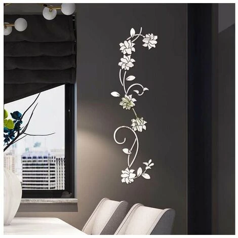 FLETéçA Miroirs Muraux Flower Vine Acrylique Miroir Stickers Muraux, Élégant Miroir Réglage Mur Autocollant, Mur Collant Miroir Décoration Murale Pour La Maison Salon Chambre Décor, Argent 6 FLETéçA Miroirs Muraux Flower Vine Acrylique Miroir Stickers Muraux, Élégant Miroir Réglage Mur Autocollant, Mur Collant Miroir Décoration Murale Pour La Maison Salon Chambre Décor, Argent – Image 4