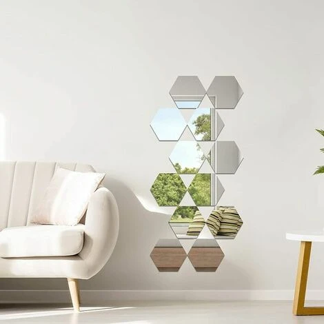 FLETéçA Sticker Mural Miroir, 12PCS Autocollant Miroir Amovible DIY Acrylique Décoration Murale Miroir Carrelage Hexagone Miroir Sticker Mural Salon Chambre Miroir (argent, 126*110*63mm) 6 FLETéçA Sticker Mural Miroir, 12PCS Autocollant Miroir Amovible DIY Acrylique Décoration Murale Miroir Carrelage Hexagone Miroir Sticker Mural Salon Chambre Miroir (argent, 126*110*63mm) – Image 4