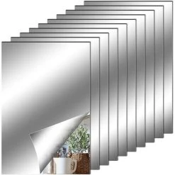 AOUGO Lot De 10 Autocollants Muraux Miroir, 10,2 X 15,2 Cm Auto-adhésifs Flexibles Miroir Sans Verre En Plastique Collant Miroir Carreaux, Autocollants Miroir Pour La Décoration Murale De La Maison