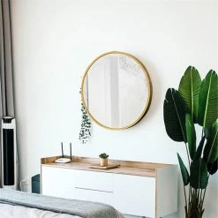 WAHAISON Miroir Rond En Verre 50x50cm HD Miroir Mural Avec Cadre Métal Carré Pour Vanité, Salle De Bain,Salon Chambre (Or) -Miroir Soldes Boutique 66977473 2