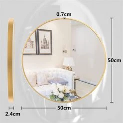 WAHAISON Miroir Rond En Verre 50x50cm HD Miroir Mural Avec Cadre Métal Carré Pour Vanité, Salle De Bain,Salon Chambre (Or) -Miroir Soldes Boutique 66977473 3