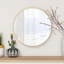 WAHAISON Miroir Rond En Verre 50x50cm HD Miroir Mural Avec Cadre Métal Carré Pour Vanité, Salle De Bain,Salon Chambre (Or) -Miroir Soldes Boutique 66977473 4