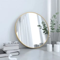 WAHAISON Miroir Rond En Verre 50x50cm HD Miroir Mural Avec Cadre Métal Carré Pour Vanité, Salle De Bain,Salon Chambre (Or) -Miroir Soldes Boutique 66977473 5
