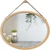WAHAISON Miroir Mural Rond Miroir De Toilette Miroir De Toilette Miroir Décoratif En Bois Pour Chambre à Coucher Miroir Rond Avec Corde (couleur Naturelle 45CM) -Miroir Soldes Boutique 66977571 1