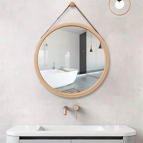 WAHAISON Miroir Mural Rond Miroir De Toilette Miroir De Toilette Miroir Décoratif En Bois Pour Chambre à Coucher Miroir Rond Avec Corde (couleur Naturelle 45CM) 5 WAHAISON Miroir Mural Rond Miroir De Toilette Miroir De Toilette Miroir Décoratif En Bois Pour Chambre à Coucher Miroir Rond Avec Corde (couleur Naturelle 45CM) – Image 3
