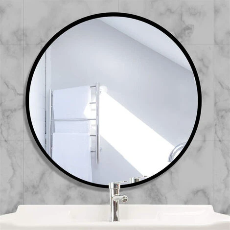 WAHAISON Miroir Rond En Verre 40x40cm HD Miroir Mural Avec Cadre Métal Carré Pour Vanité, Salle De Bain,Salon Chambre (Noir) 3 WAHAISON Miroir Rond En Verre 40x40cm HD Miroir Mural Avec Cadre Métal Carré Pour Vanité, Salle De Bain,Salon Chambre (Noir)
