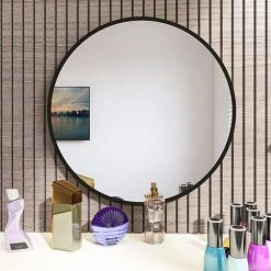 WAHAISON Miroir Rond En Verre 40x40cm HD Miroir Mural Avec Cadre Métal Carré Pour Vanité, Salle De Bain,Salon Chambre (Noir) 10 WAHAISON Miroir Rond En Verre 40x40cm HD Miroir Mural Avec Cadre Métal Carré Pour Vanité, Salle De Bain,Salon Chambre (Noir) -Miroir Soldes Boutique 66977896 4