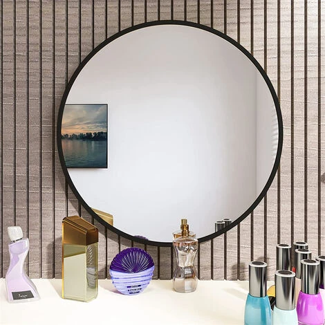 WAHAISON Miroir Rond En Verre 40x40cm HD Miroir Mural Avec Cadre Métal Carré Pour Vanité, Salle De Bain,Salon Chambre (Noir) 6 WAHAISON Miroir Rond En Verre 40x40cm HD Miroir Mural Avec Cadre Métal Carré Pour Vanité, Salle De Bain,Salon Chambre (Noir) – Image 4