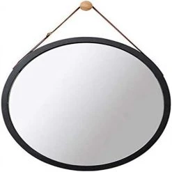 WAHAISON Miroir Mural Rond Miroir De Toilette Miroir De Toilette Miroir Décoratif En Bois Pour Chambre à Coucher Miroir Rond Avec Corde (Noir 38CM)
