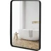 COSTWAY Grand Miroir De Salle De Bain Avec Cadre En Métal Noir, Miroir De Coiffeuse Mural Rectangulaire Arrondi Avec Cadre En Métal Noir Mat, Pour Salle De Bain, Couloir -Miroir Soldes Boutique 67275818 1