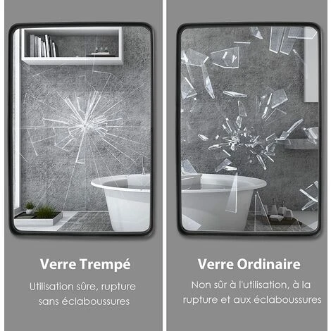 COSTWAY Grand Miroir De Salle De Bain Avec Cadre En Métal Noir, Miroir De Coiffeuse Mural Rectangulaire Arrondi Avec Cadre En Métal Noir Mat, Pour Salle De Bain, Couloir 5 COSTWAY Grand Miroir De Salle De Bain Avec Cadre En Métal Noir, Miroir De Coiffeuse Mural Rectangulaire Arrondi Avec Cadre En Métal Noir Mat, Pour Salle De Bain, Couloir – Image 3