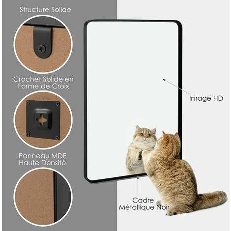 COSTWAY Grand Miroir De Salle De Bain Avec Cadre En Métal Noir, Miroir De Coiffeuse Mural Rectangulaire Arrondi Avec Cadre En Métal Noir Mat, Pour Salle De Bain, Couloir 6 COSTWAY Grand Miroir De Salle De Bain Avec Cadre En Métal Noir, Miroir De Coiffeuse Mural Rectangulaire Arrondi Avec Cadre En Métal Noir Mat, Pour Salle De Bain, Couloir – Image 4