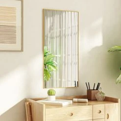 TRUE DEAL Miroir De Porte Doré 40x80 Cm Verre Et Aluminium