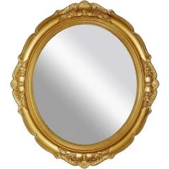 GGNRALNY Deco Miroir Murale, Vintage Miroirs Cosmétiques Muraux Vpour Décor De Chambre De Salon, Oval Or Antique 33L X 38W Cm