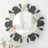GGNRALNY Miroir Mural Miroir à Franges En Avec Pendentif En Plumes De Perles De Bois Miroir Rond D'art Mural Pour Couloir De Chambre à Coucher Salon Décor à La Maison(Gris)