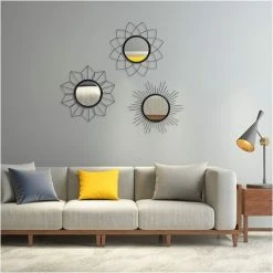 GGNRALNY Lot De 3 Miroirs Muraux Noirs Pour Décoration Murale - Pour La Maison Et La Chambre - En Métal - Pour Le Salon, La Chambre Et La Salle De Bain - Miroirs Décoratifs Modernes (MW008)