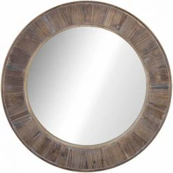 HOMCOM Miroir Rond Mural En Bois De Pin Style Naturel Ø 79 Cm - Marron