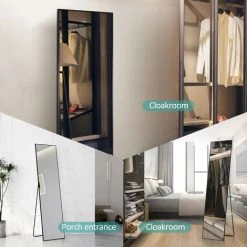 EMKE Miroir Sur Pied Miroir Mural Rectangulaire 160 X 40 Cm Noir Miroir Suspendu Mural Avec Support Amovible Miroir De Sol Sur Pied En Alliage D'aluminium Miroir Pleine Longueur Pour Dressing/Vestiaire -Miroir Soldes Boutique 67404525 3