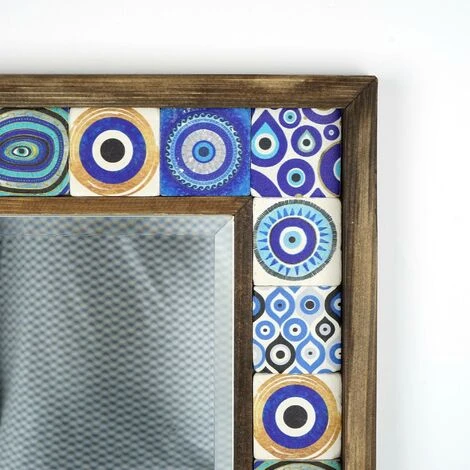 COTECOSY Miroir Mural Dallat L32,5xH33cm Bois Massif Motif Yeux Bleu - Bleu 4 COTECOSY Miroir Mural Dallat L32,5xH33cm Bois Massif Motif Yeux Bleu - Bleu – Image 2