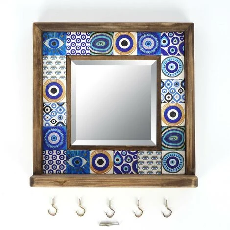 COTECOSY Miroir Mural Dallat L32,5xH33cm Bois Massif Motif Yeux Bleu - Bleu 5 COTECOSY Miroir Mural Dallat L32,5xH33cm Bois Massif Motif Yeux Bleu - Bleu – Image 3