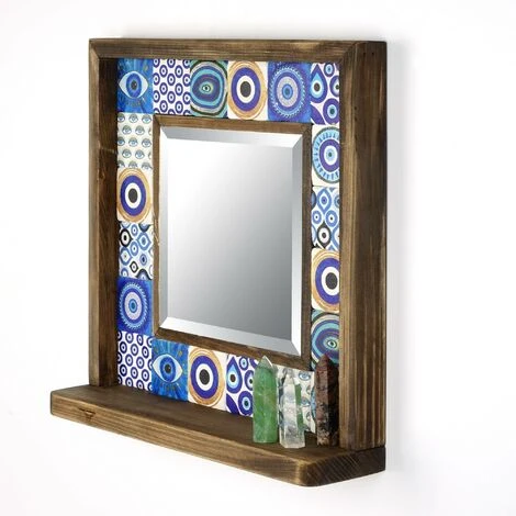 COTECOSY Miroir Mural Dallat L32,5xH33cm Bois Massif Motif Yeux Bleu - Bleu 7 COTECOSY Miroir Mural Dallat L32,5xH33cm Bois Massif Motif Yeux Bleu - Bleu – Image 5