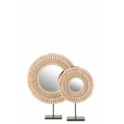 LANADECO Miroir Rond Sur Pied Dans Cadre De Coquillages Rose Clair - Rose