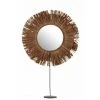 LANADECO Miroir Rond Dans Cercle De Coquillage Et Raphia Marron Sur Pied - Marron -Miroir Soldes Boutique 67493798 1
