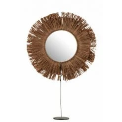 LANADECO Miroir Rond Dans Cercle De Coquillage Et Raphia Marron Sur Pied - Marron