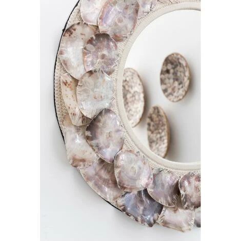 LANADECO Miroir Rond Dans Cadre De Coquillages Mauve - Naturel 3 LANADECO Miroir Rond Dans Cadre De Coquillages Mauve - Naturel