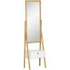HOMCOM Miroir Sur Pied Avec Rangement Tiroir En Bambou Et MDF - Dim. 45L X 30l X 160H Cm - Blanc Et Naturel - Marron -Miroir Soldes Boutique 67535279 1