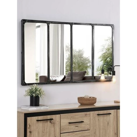 VENTE-UNIQUE.COM Miroir Fenêtre Industriel En Fer - L. 140 X H. 75 Cm - Noir Effet Vieilli - MAASTRICHT - Noir 3 VENTE-UNIQUE.COM Miroir Fenêtre Industriel En Fer - L. 140 X H. 75 Cm - Noir Effet Vieilli - MAASTRICHT - Noir