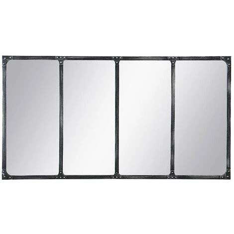 VENTE-UNIQUE.COM Miroir Fenêtre Industriel En Fer - L. 140 X H. 75 Cm - Noir Effet Vieilli - MAASTRICHT - Noir 4 VENTE-UNIQUE.COM Miroir Fenêtre Industriel En Fer - L. 140 X H. 75 Cm - Noir Effet Vieilli - MAASTRICHT - Noir – Image 2