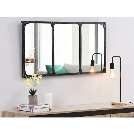 VENTE-UNIQUE.COM Miroir Fenêtre Industriel En Fer - L. 100 X H. 51 Cm - Noir Effet Vieilli - MAASTRICHT - Noir 3 VENTE-UNIQUE.COM Miroir Fenêtre Industriel En Fer - L. 100 X H. 51 Cm - Noir Effet Vieilli - MAASTRICHT - Noir