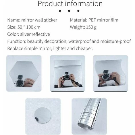 GRID COOL Miroir Autocollant Miroir Adhésif Décoratif HD Miroirs Adhésif Décoratif Mirroir Murales Mosaïque Décorative Auto-Adhésifs Salle De Bain Salon Chambre(0.1mmx50x100cm) 6 GRID COOL Miroir Autocollant Miroir Adhésif Décoratif HD Miroirs Adhésif Décoratif Mirroir Murales Mosaïque Décorative Auto-Adhésifs Salle De Bain Salon Chambre(0.1mmx50x100cm) – Image 4