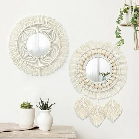 GRID COOL Miroir Mural à Franges En Avec Pendentif En Plumes De Perles De Bois Miroir Rond D'art Mural Pour Couloir De Chambre à Coucher Salon Décor à La Maison (m0403, M0404) 3 GRID COOL Miroir Mural à Franges En Avec Pendentif En Plumes De Perles De Bois Miroir Rond D'art Mural Pour Couloir De Chambre à Coucher Salon Décor à La Maison (m0403, M0404)