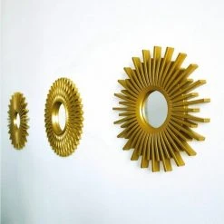 GRID COOL Miroir Murale 3 Pièces Miroir Rond Pour Decoration Murale Dans Maison, Salon Et Chambre Miroir Soleil Accrocher Au Mur Miroir Doré Pour Décoration - Doré -Miroir Soldes Boutique 67576105 5